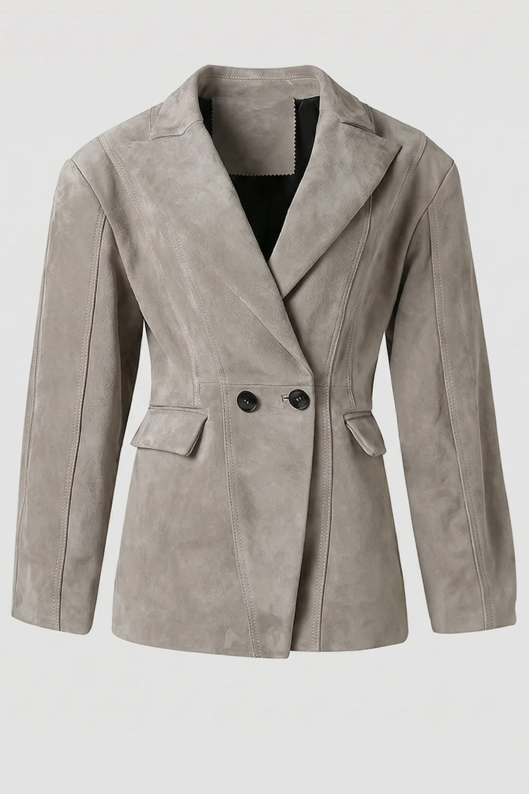 HADLEY - Light grey Tailored Suede Leather Blazer - full shot