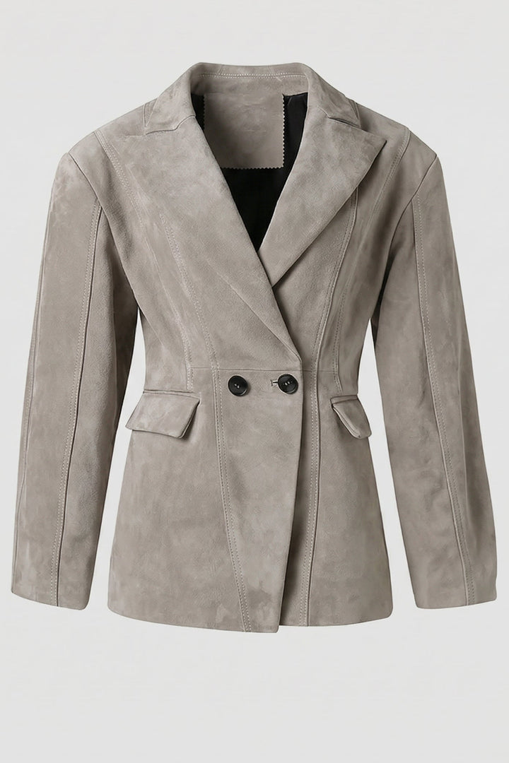 HADLEY - Light grey Tailored Suede Leather Blazer - full shot