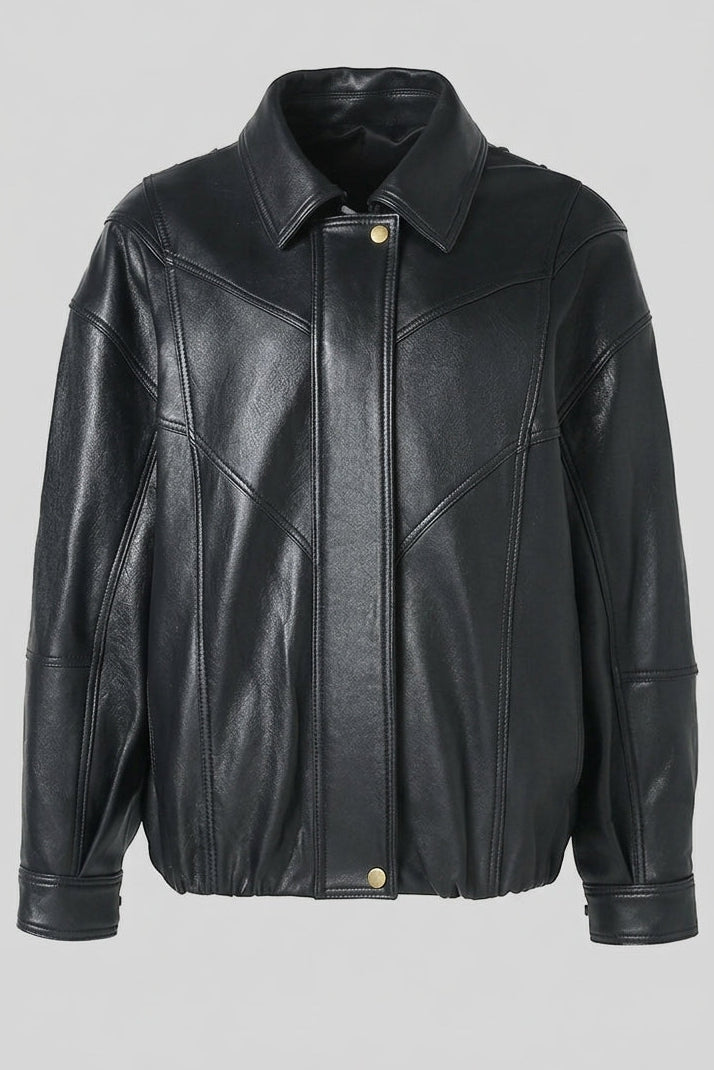 HAILEY - Black leather bomber jacket