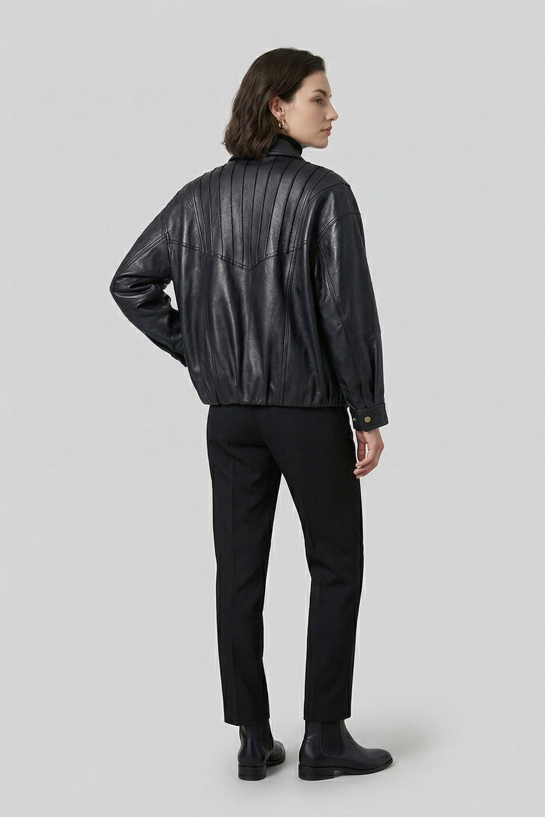 HAILEY - Black leather jacket, back view