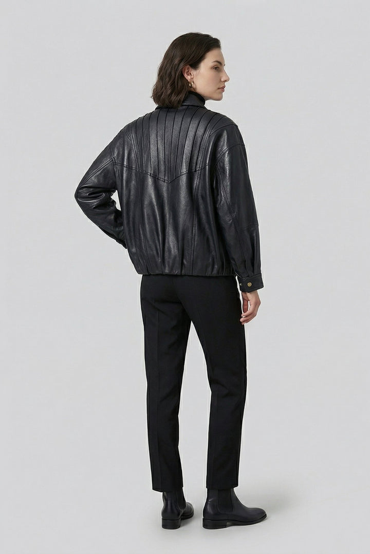 HAILEY - Black leather jacket, back view