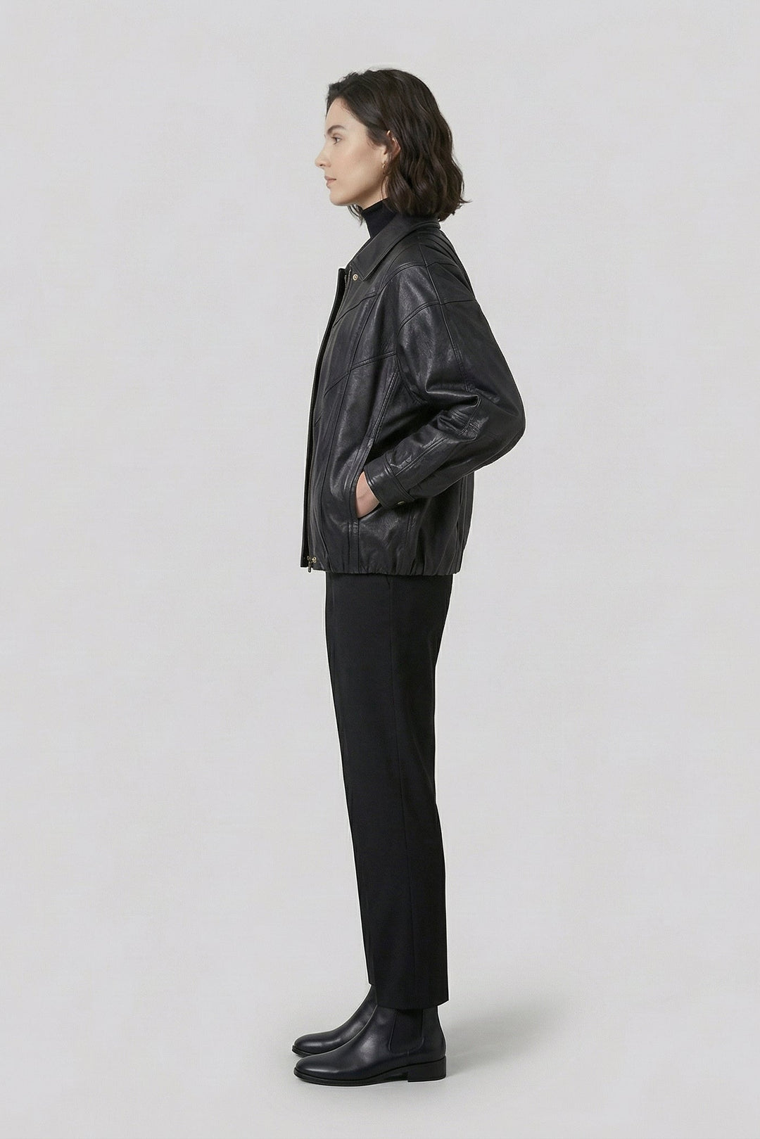 HAILEY - Black leather jacket, side profile