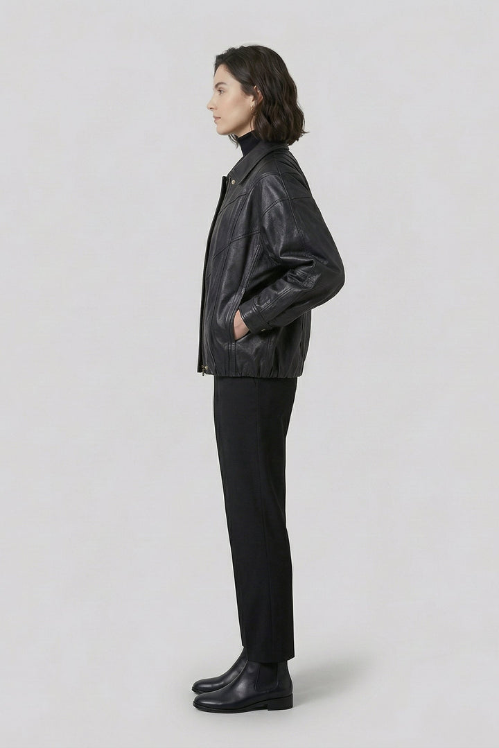 HAILEY - Black leather jacket, side profile