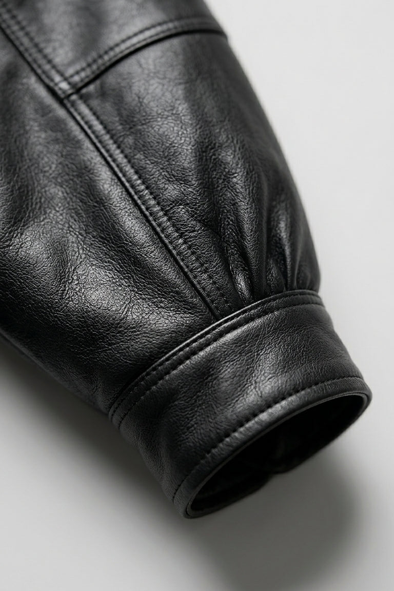 HAILEY - Leather jacket sleeve cuff detail