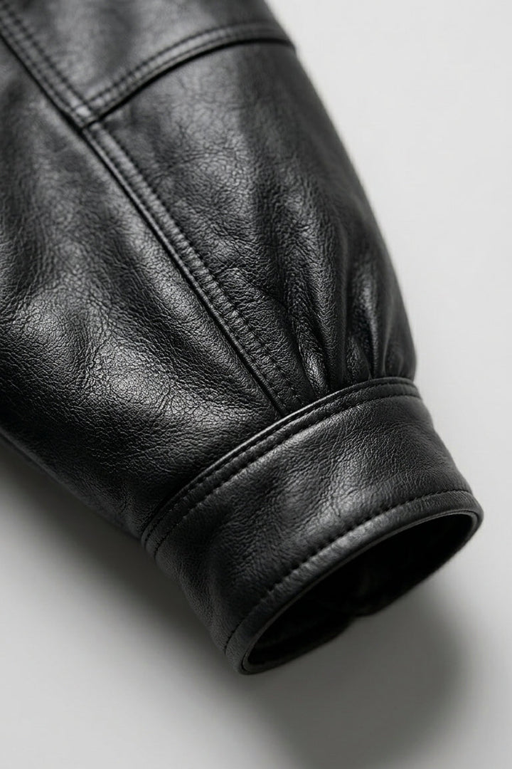 HAILEY - Leather jacket sleeve cuff detail