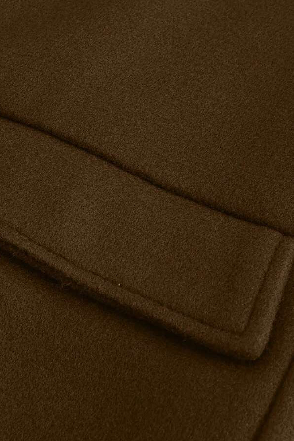 Close-up of HARLENE Wool Blend Double-Breasted Coat belt design showing structured stitching and elegant finish.