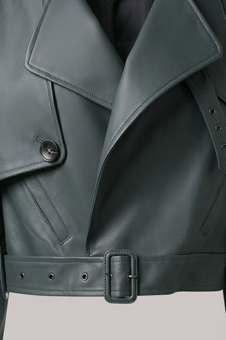 HARMONY - Sheepskin Leath jacket, belted waist detail