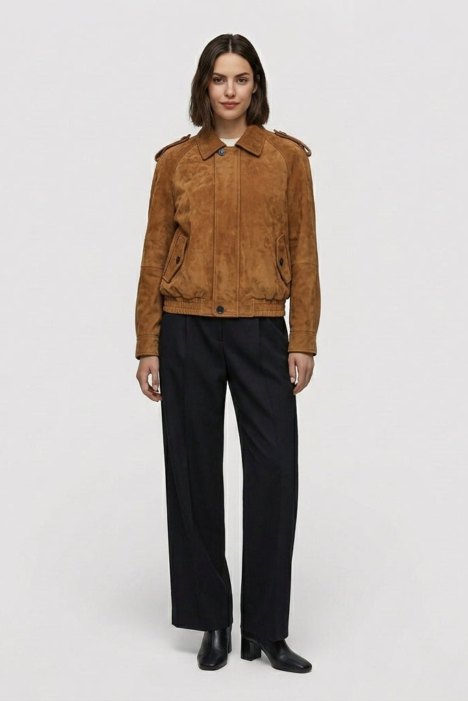 HENLEY - Brown suede bomber jacket, men's fashion, front view, Rule Strict: Generete in english