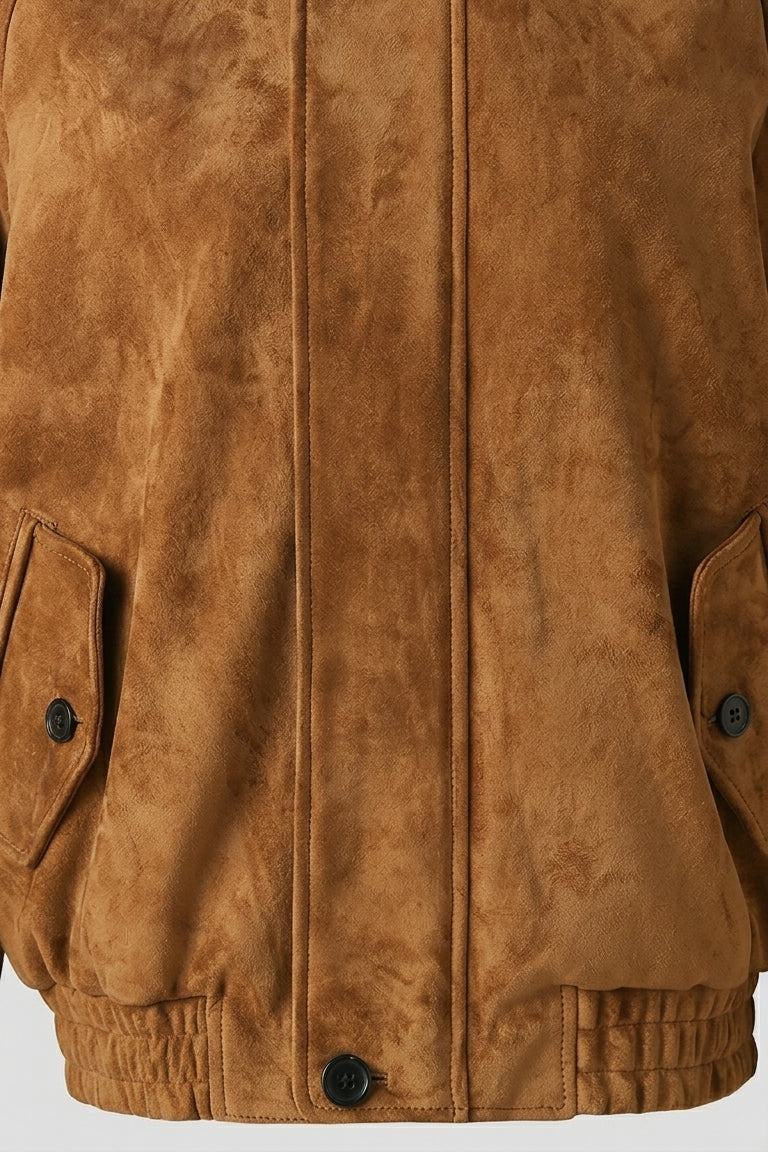 HENLEY - Brown suede jacket, studio shot, product details, Rule Strict: Generete in english