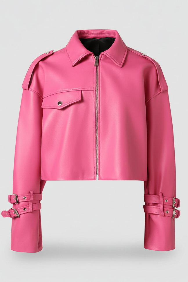 HOLLIS - Full shot of pink cropped jacket with lapels