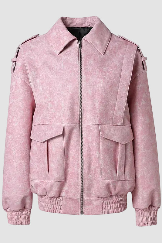 FLORENCE - Pink distressed faux leather jacket with epaulets, Rule Strict: Generete in english