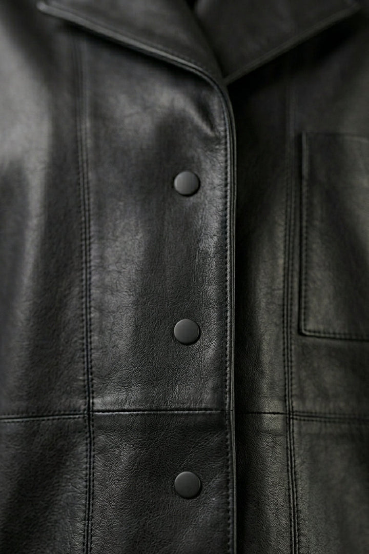 IMOGEN - Black Cropped Sheepskin - front closure, buttons detailed