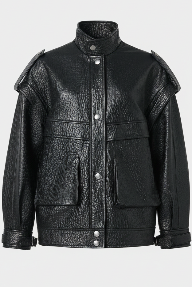 INDIE - Black Vintage Leather Bomber Jacket, full product shot