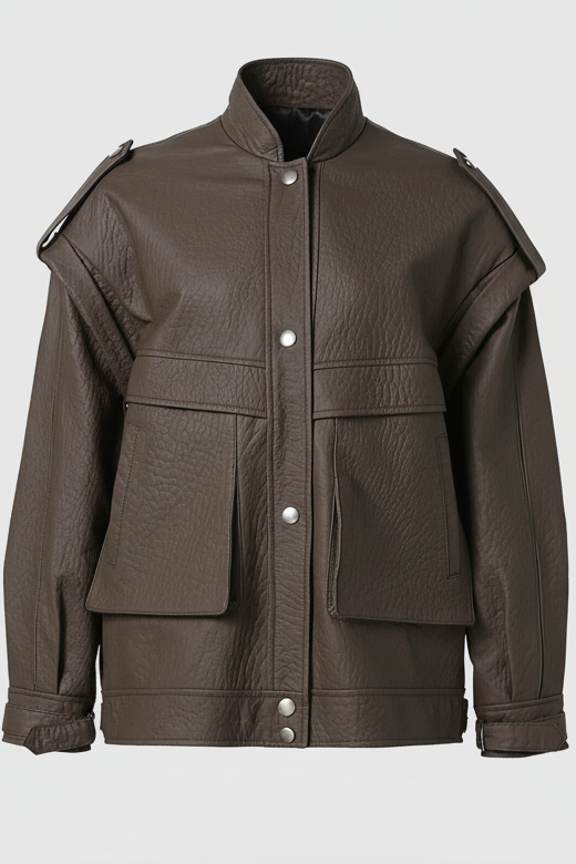 INDIE -  Dark Brown Vintage Leather Bomber Jacket, full product shot