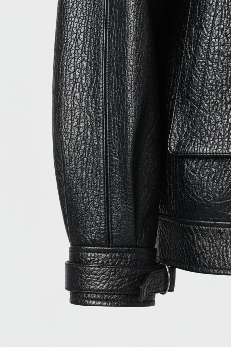 INDIE - Vintage Leather Bomber Jacket, sleeve detail