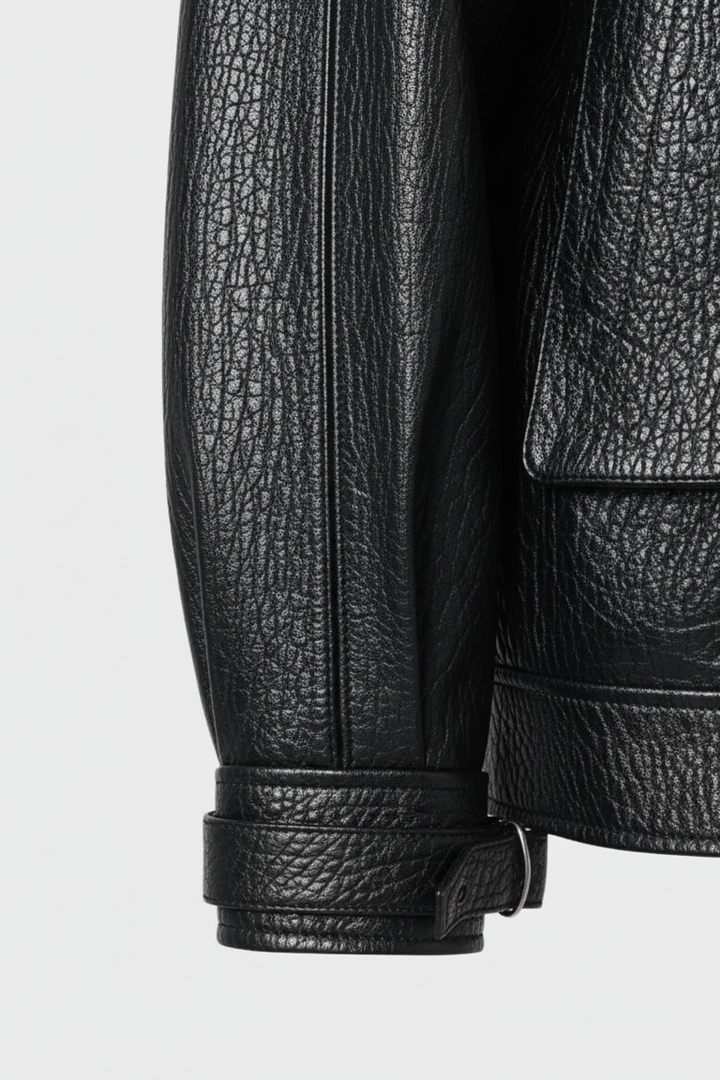 INDIE - Vintage Leather Bomber Jacket, sleeve detail