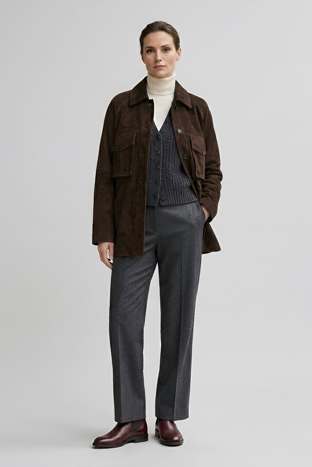 IVY - Dark brown suede jacket with chest pockets