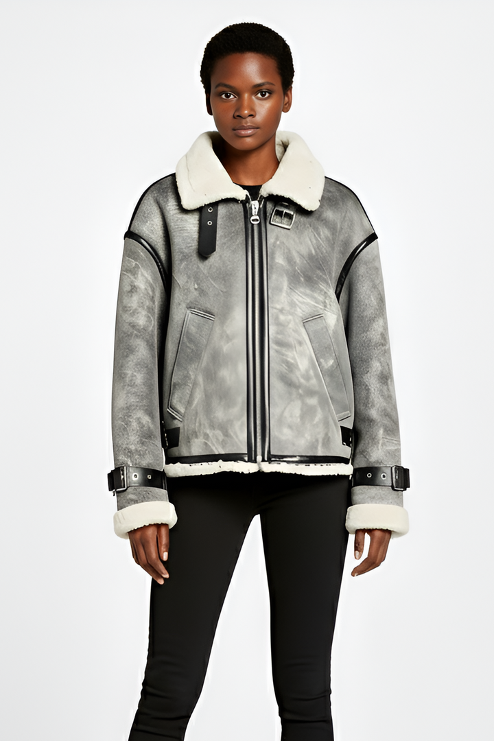 JANVERA double-sided fleece coat in grey with soft lining