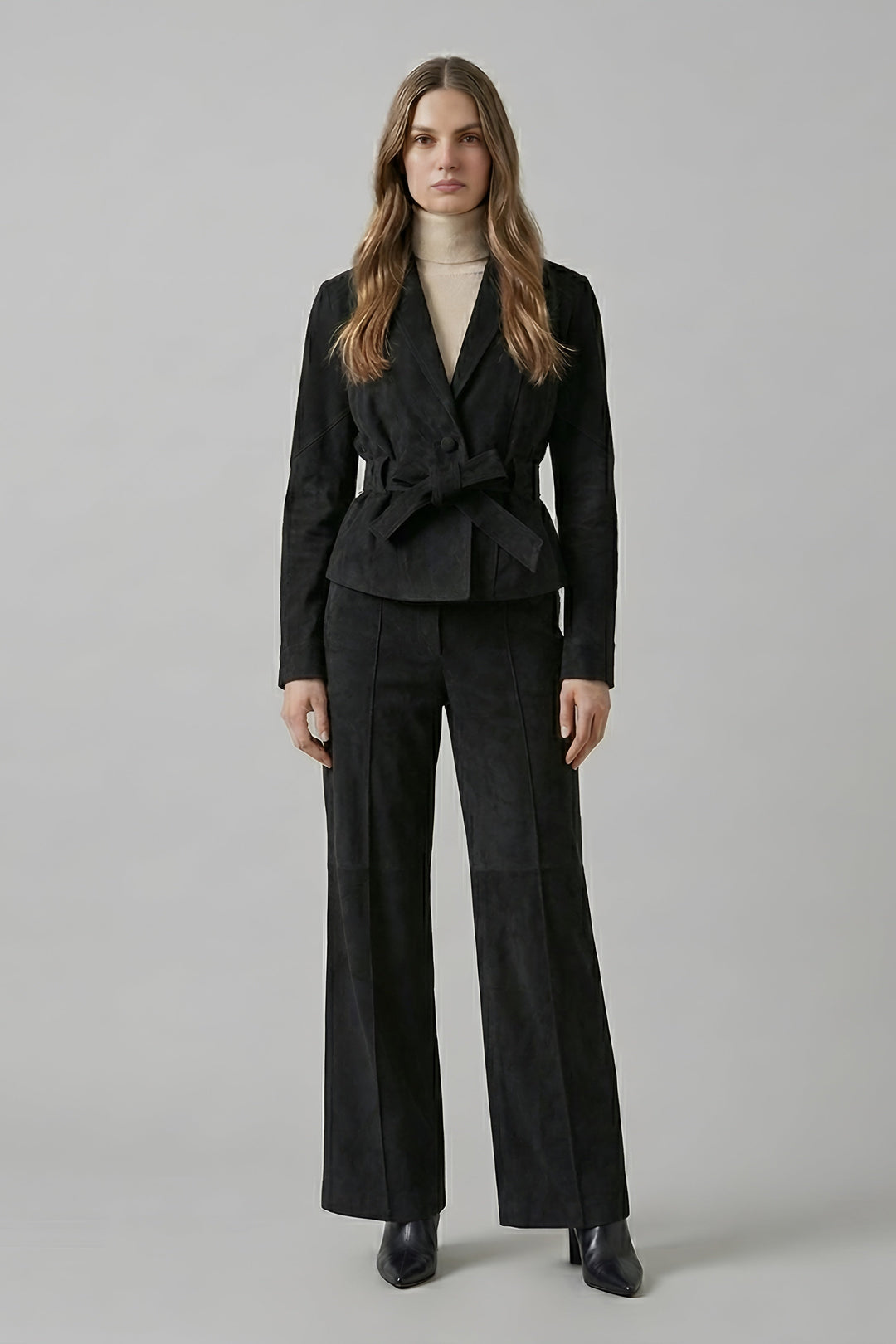 JOSIE - Black suede leather jacket - on model front view