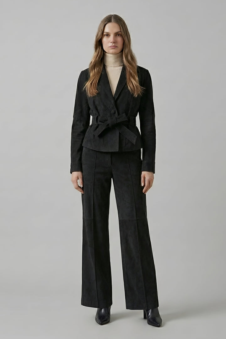 JOSIE - Black suede leather jacket - on model front view