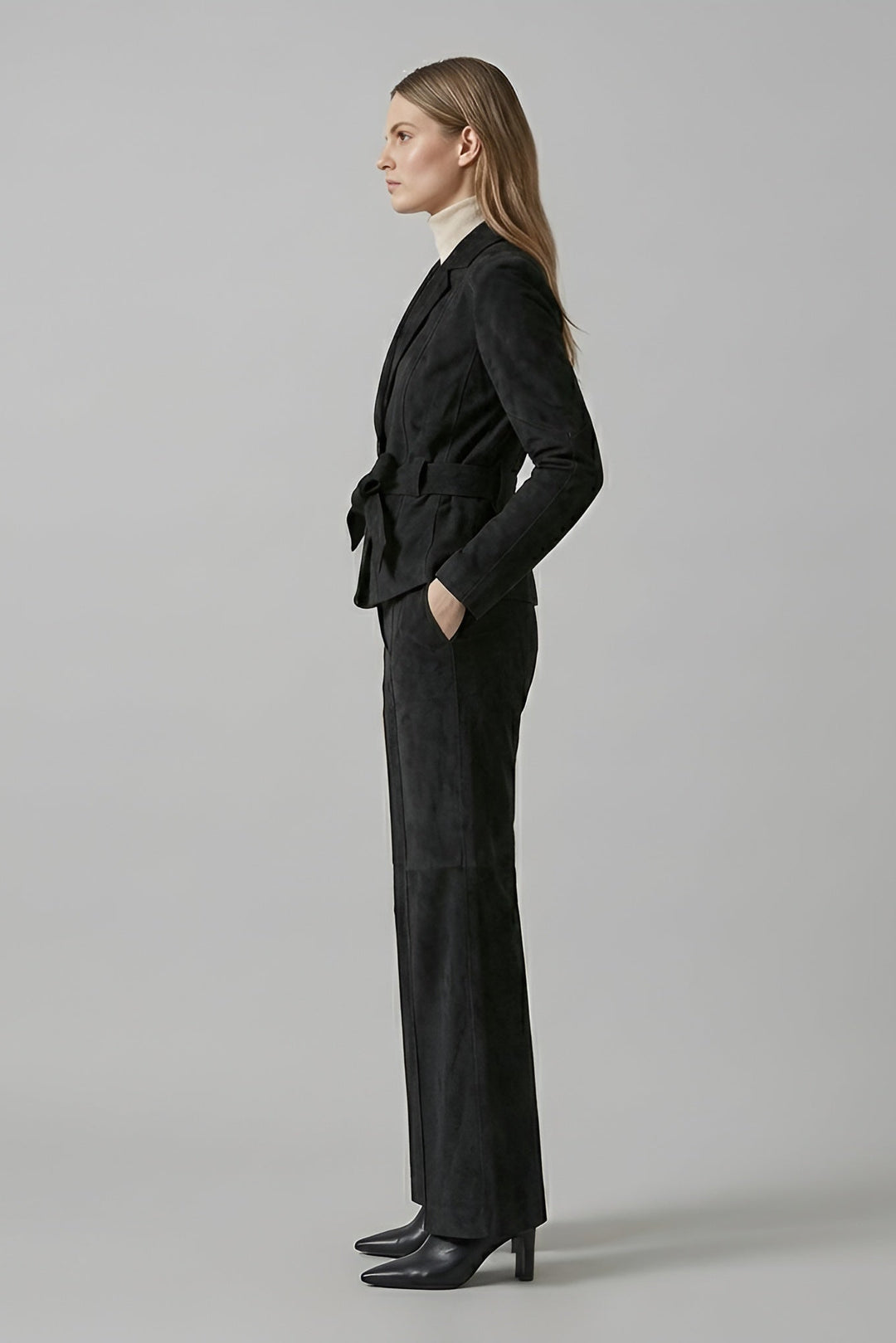 JOSIE - Black suede leather jacket - on model side view