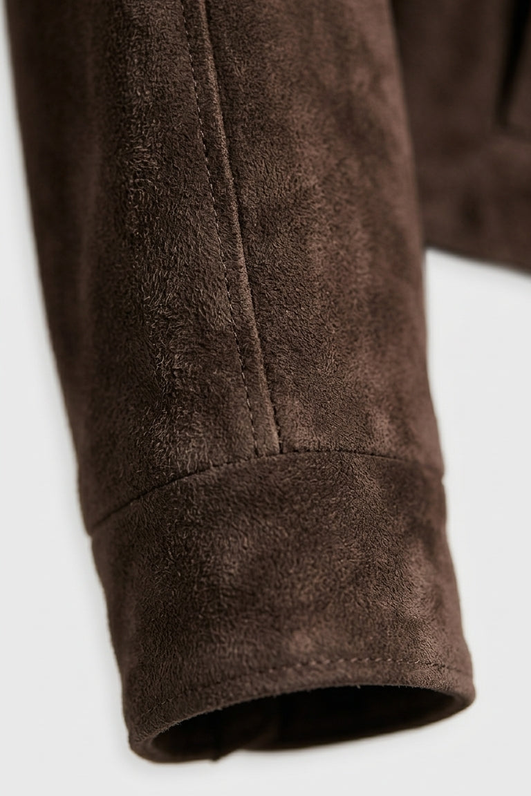 JOSIE - Dark brown Suede jacket sleeve detail shot