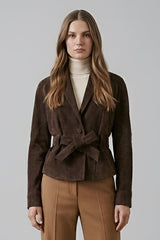 JOSIE – Belted Goat Suede Leather Jacket - Dark Edition