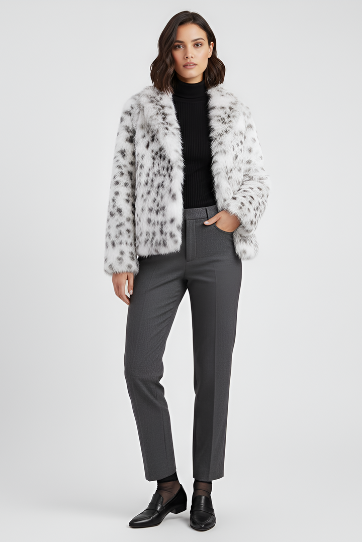 KAELYN – Leopard Faux Fur Coat Silver Frost