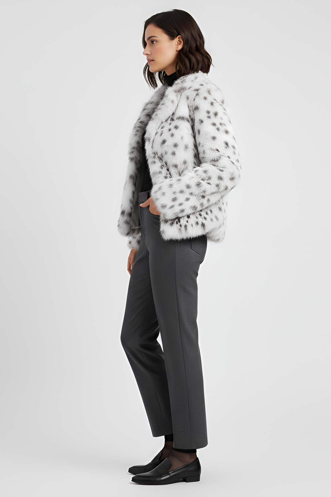 KAELYN – Leopard Faux Fur Coat Silver Frost