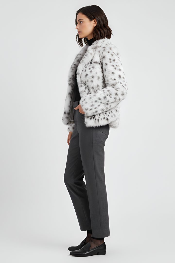 KAELYN – Leopard Faux Fur Coat Silver Frost