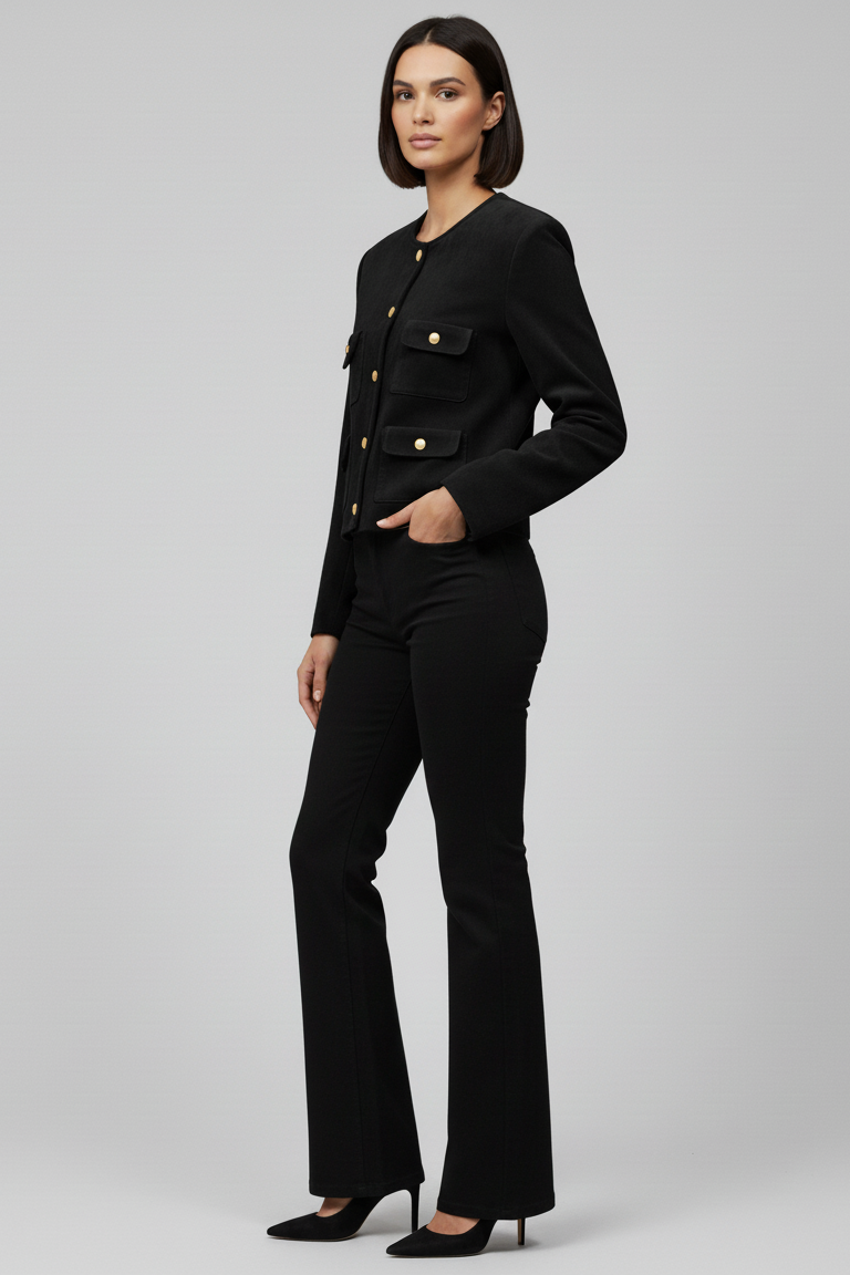 KENLEY - Suede Leather Jacket - black suede gold buttons
