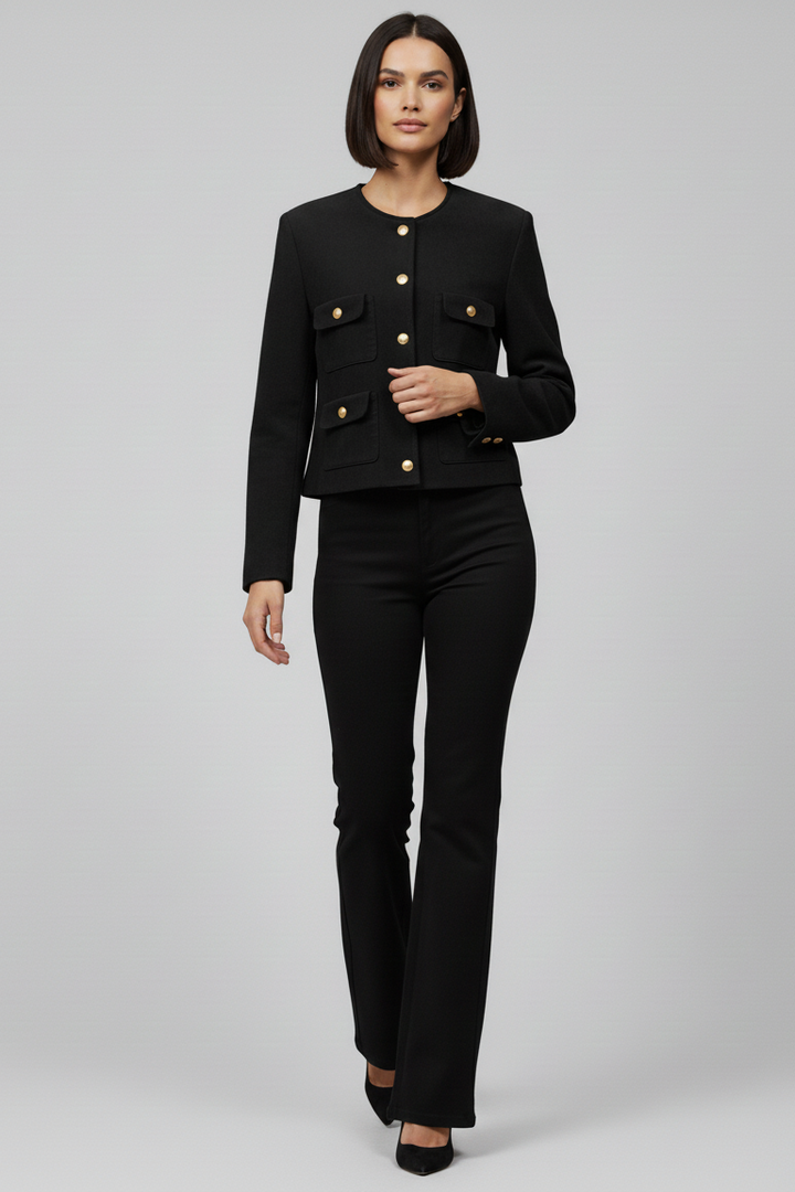 KENLEY - Suede Leather Jacket - black suede gold buttons studio