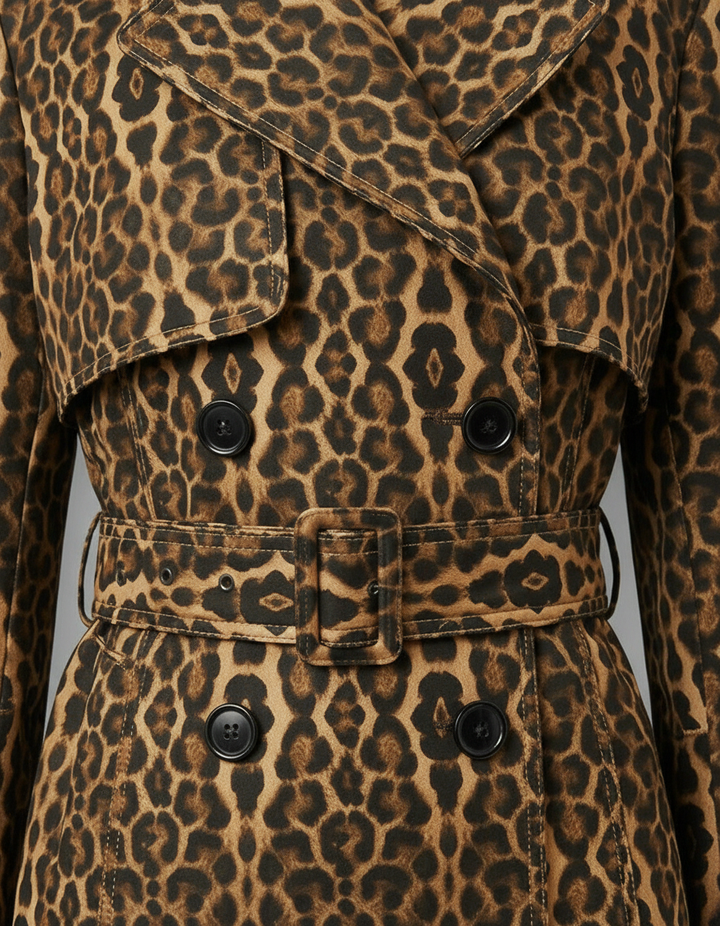 KENNEDY - Close-up of leopard print double-breasted front with belt