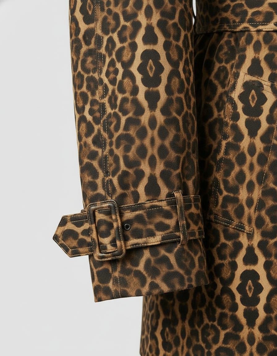 KENNEDY - Close-up of leopard print sleeve cuff with buckle