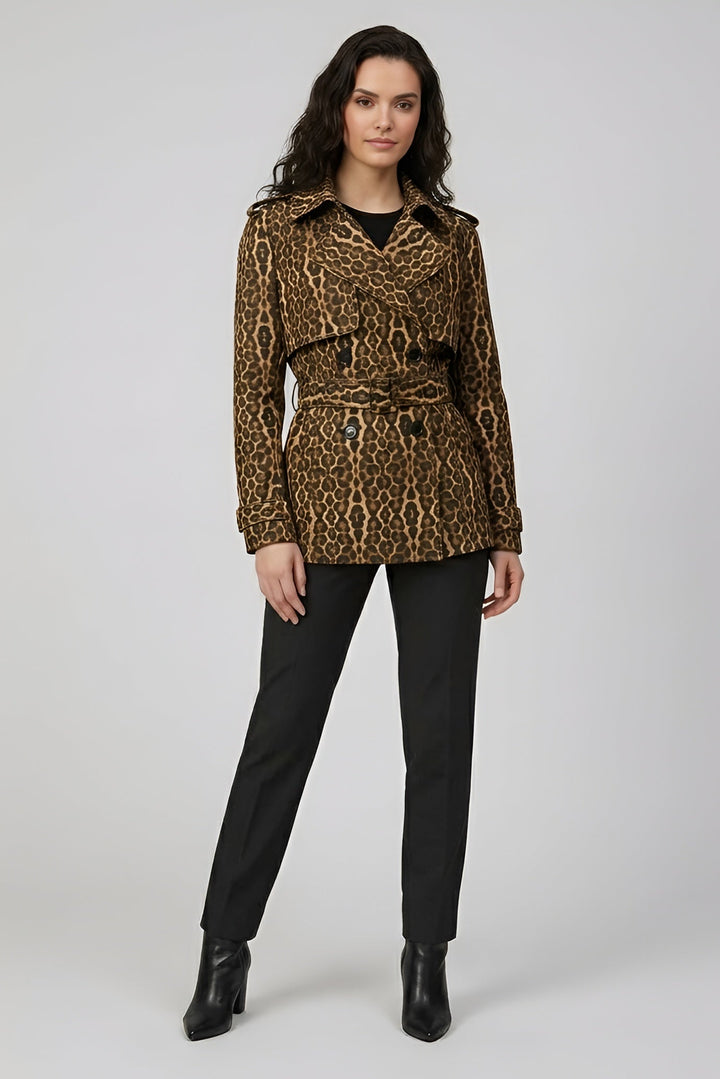 KENNEDY - Leopard print, double-breasted trench coat, detailed collar