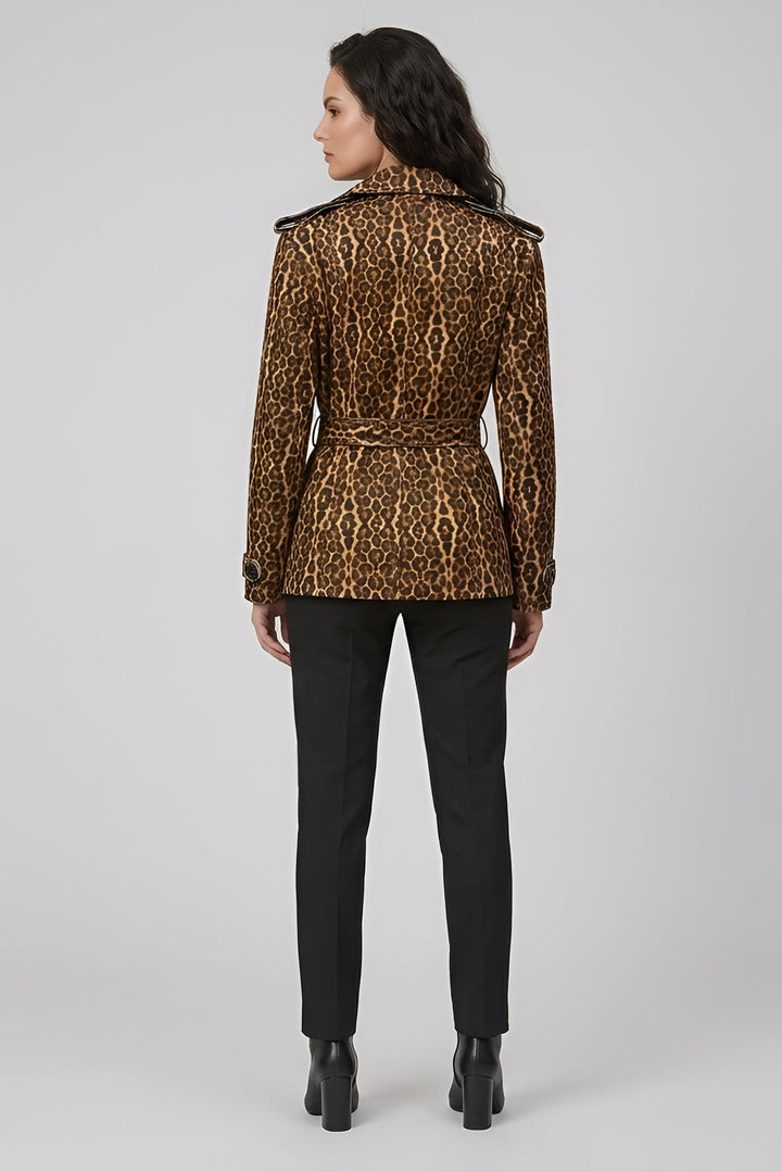 KENNEDY - Leopard print trench coat, back view, belted
