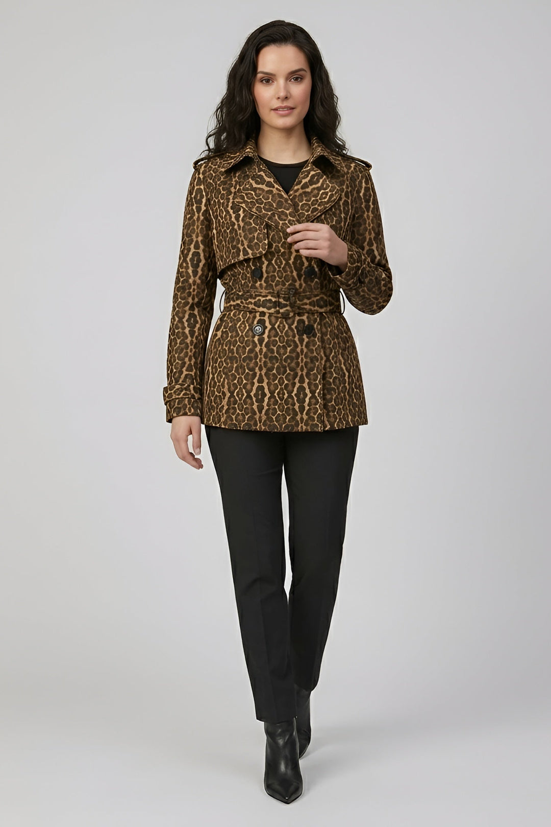KENNEDY - Leopard print trench coat, belted waist