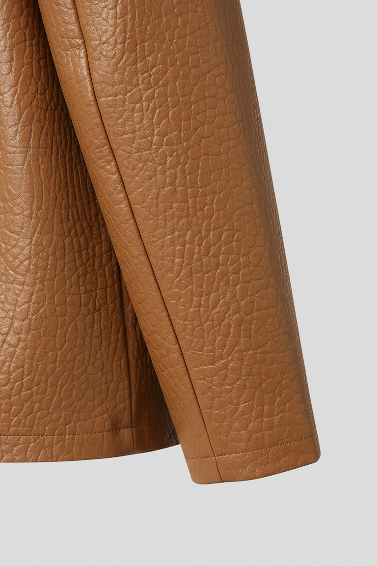 LANE - Bubble Leather Coat, close-up of sleeve and textured leather