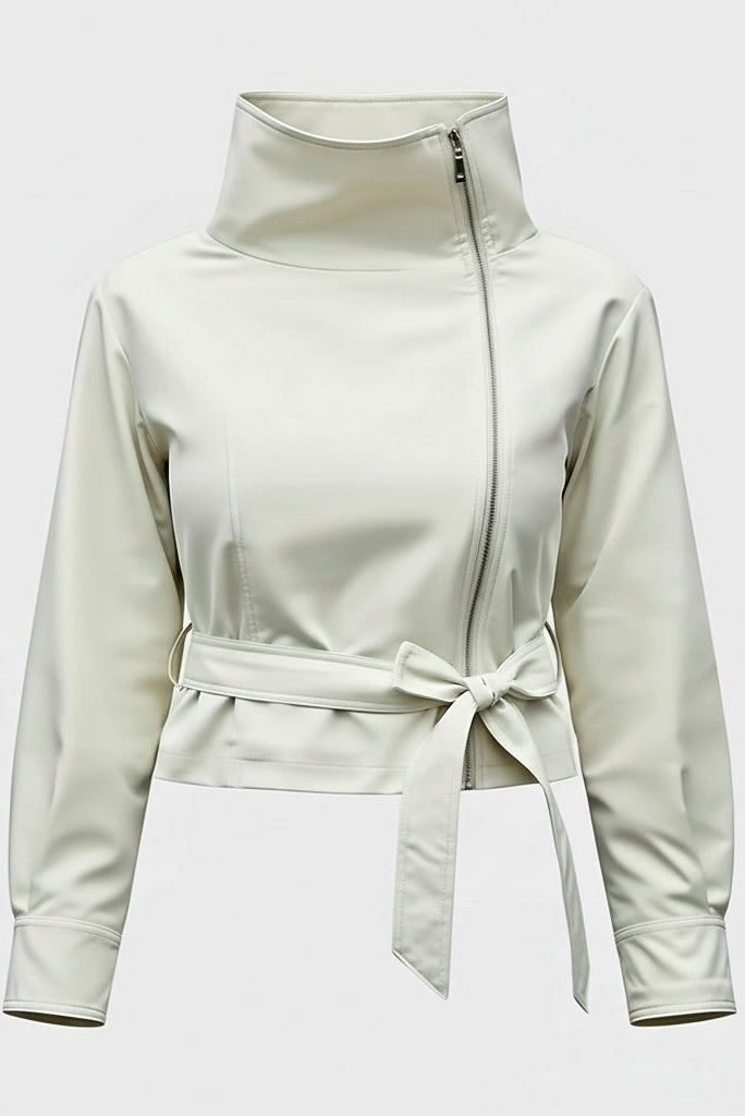 LEIRAH trench coat for women in beige front view with belt
