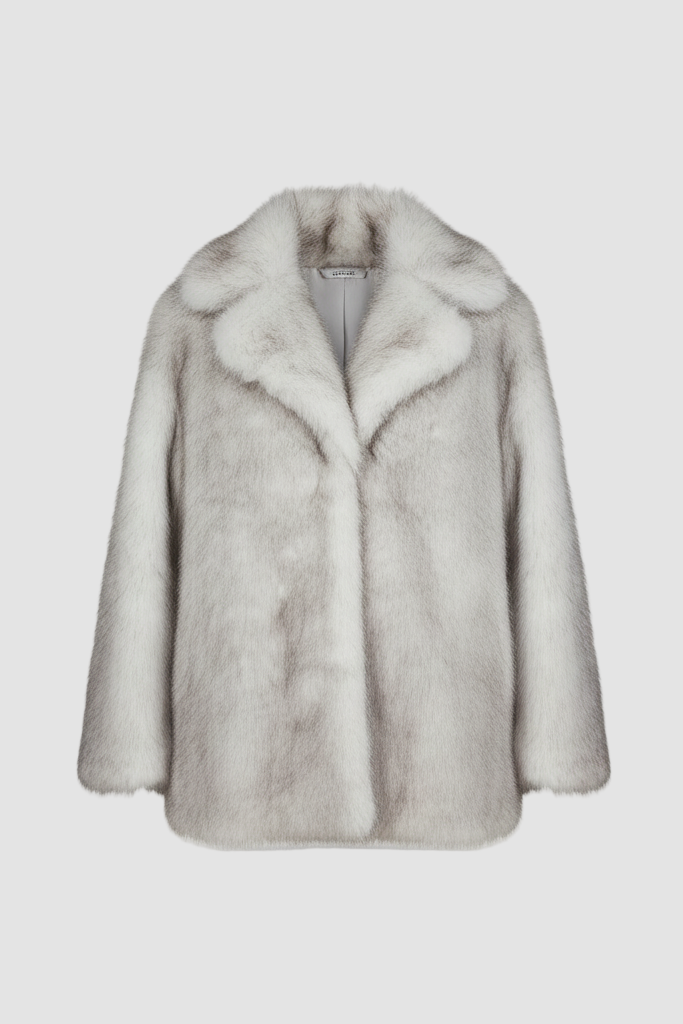 Front view of the LEOVARA Leopard Fur Coat showcasing soft faux-fur texture and bold leopard print.