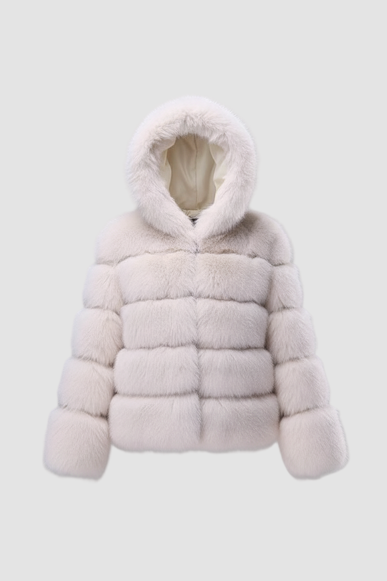 LIREN Faux Fur Jacket offers warm winter comfort with a hooded design, soft faux fur, zipper closure, and lined interior. Cozy, stylish, and eco-friendly.