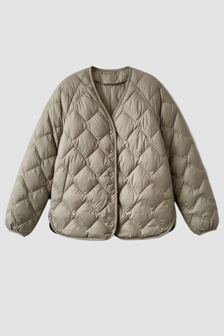 Lightweight Down Warm Quilted Coat in white front view
