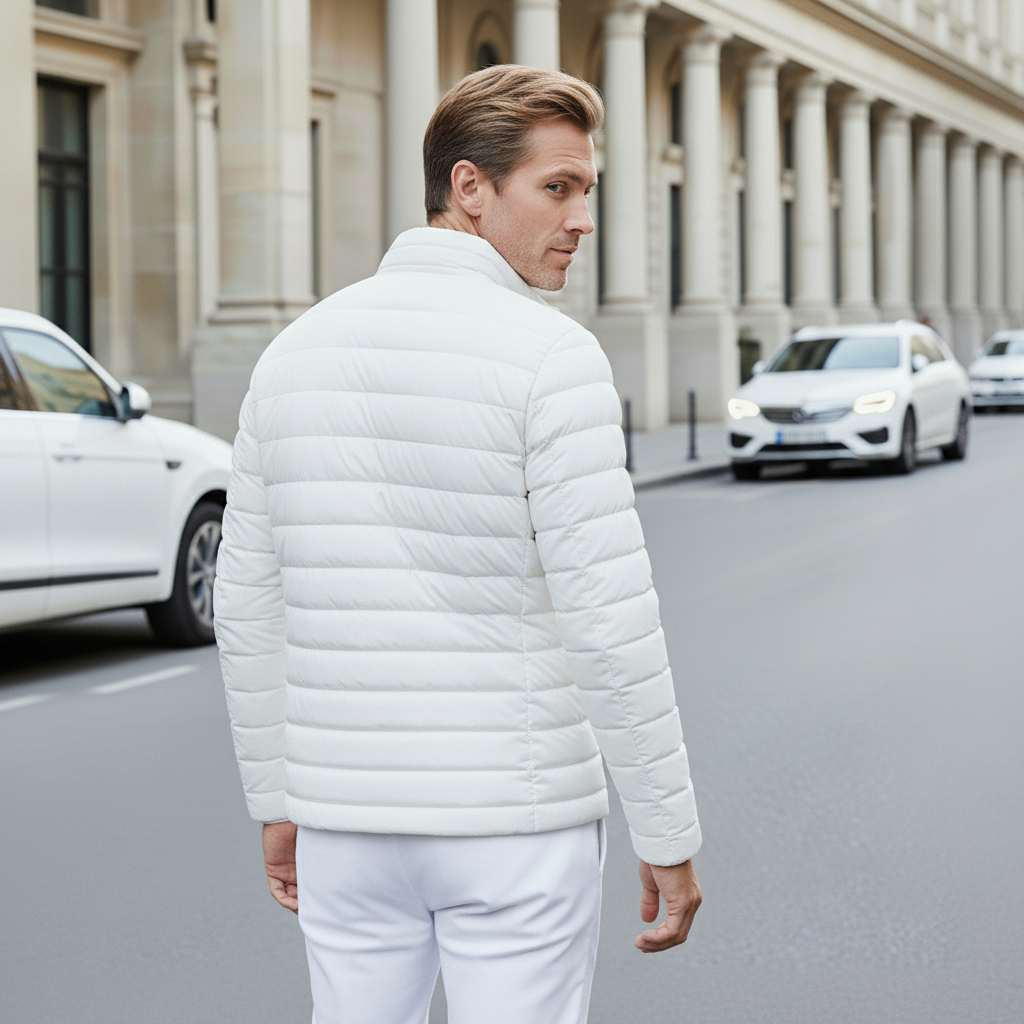 Dalvyn Men's Waterproof Puffer Jacket – Lightweight Insulated Outerwear – Zipper and Fabric Close-Up