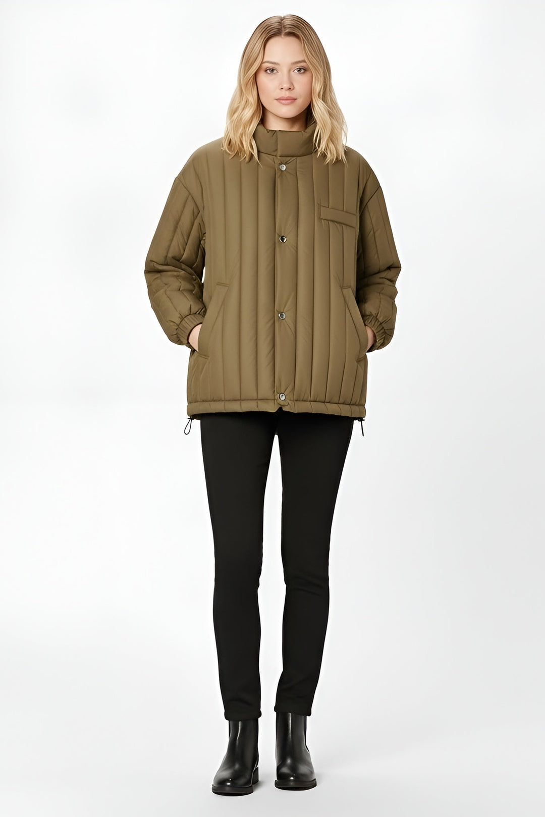 Lightweight quilted puffer jacket women khaki colorway