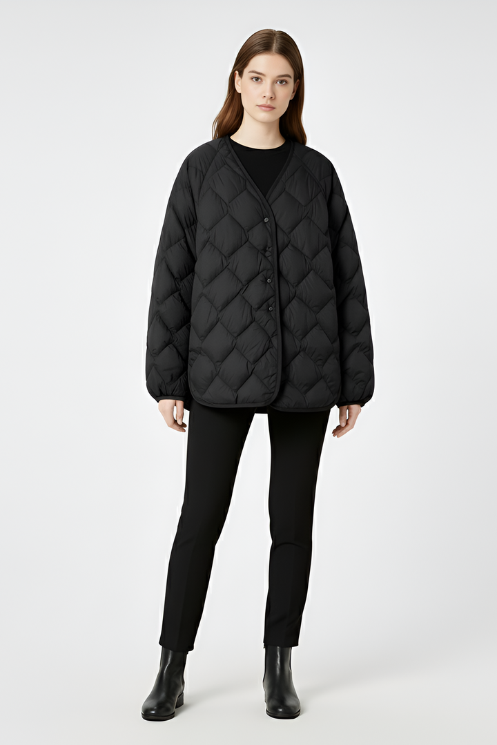 Lightweight reversible quilted puffer coat in classic tones