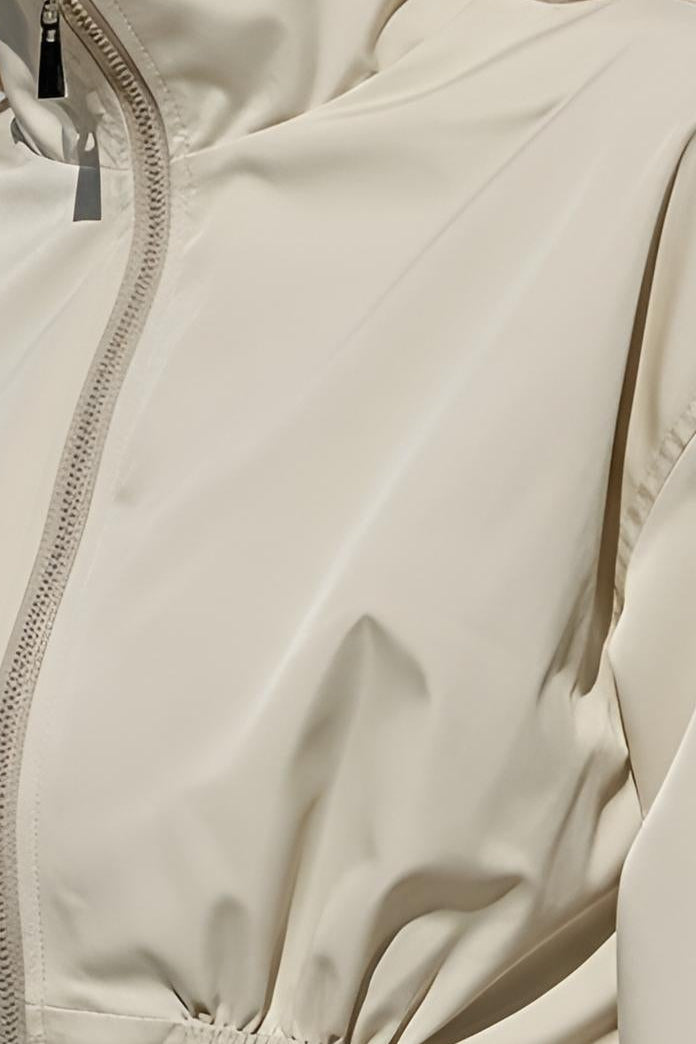 MAELIN jacket beige fabric and zipper close-up detail