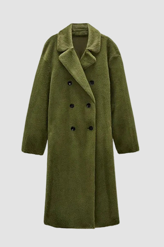 Green coat with black buttons on a white background, brand 'ZIAI' visible.