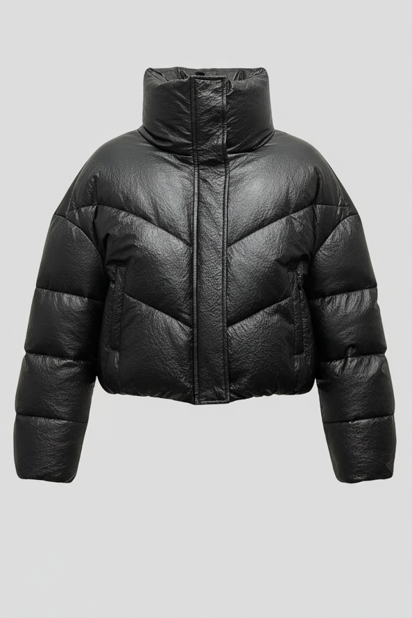 MCKENNA - Black puffer jacket, high collar, chevron quilting