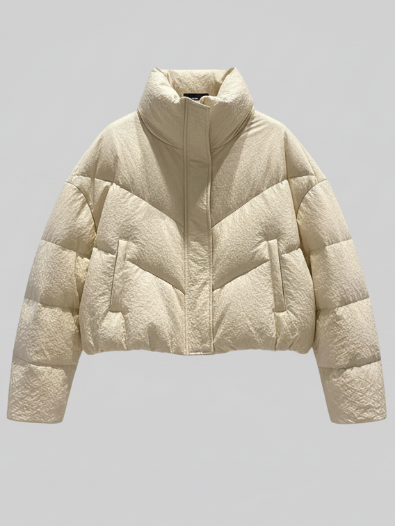 MCKENNA - Cream puffer jacket, textured fabric, cropped silhouette