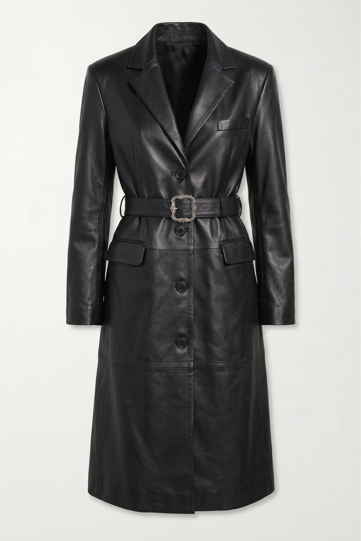 MCKINLEY –  Black Belted Leather Trench Coat, Full Length